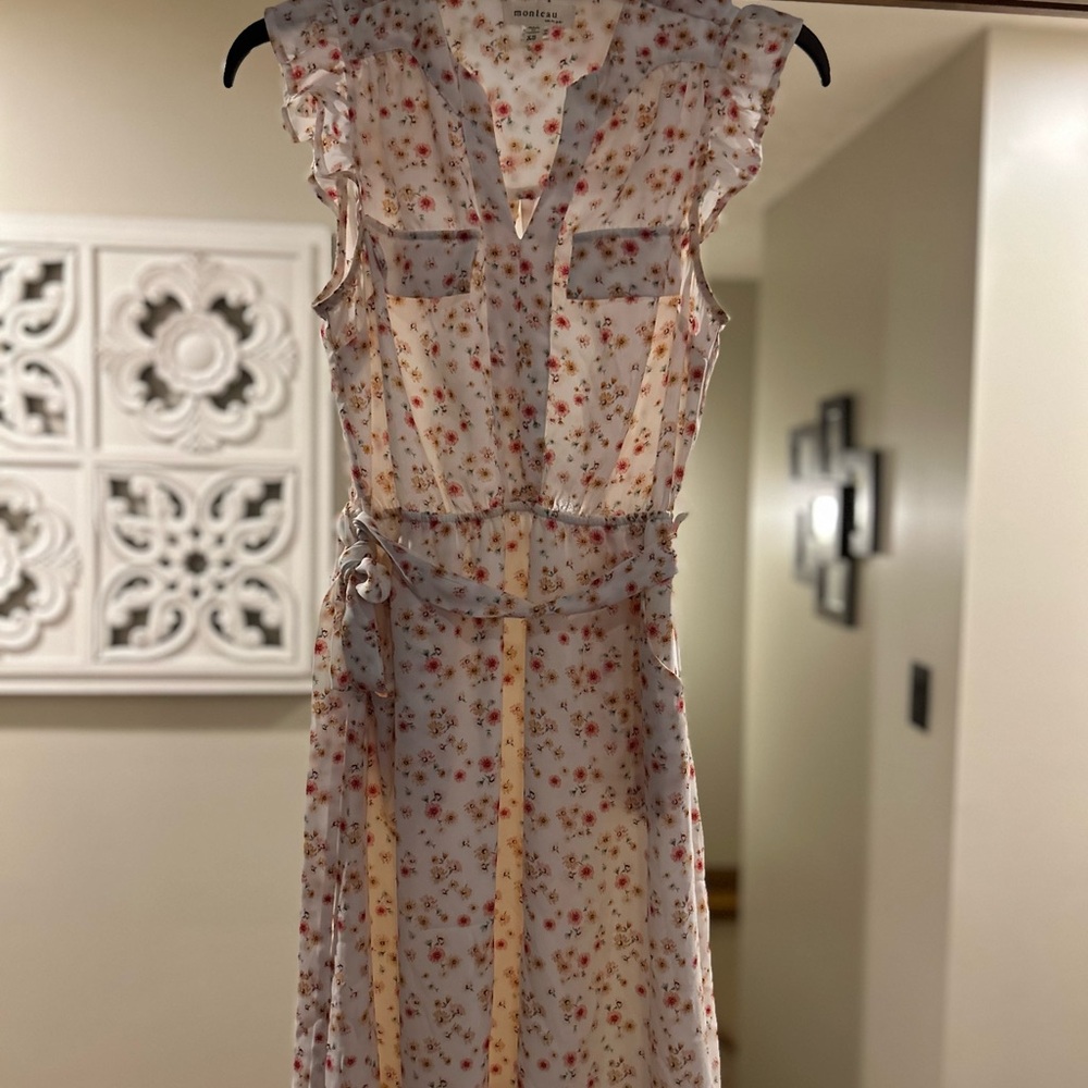 Floral Ruffle Midi Dress - Cream and Red
